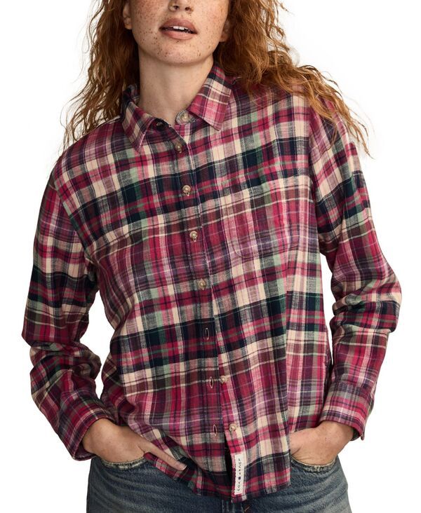 ラッキーブランド レディース トップス シャツ ダウン Lucky Brand Womens Clyde Plaid Boyfriend ButtonDown Shirt Pink Multi Plaid ピンク