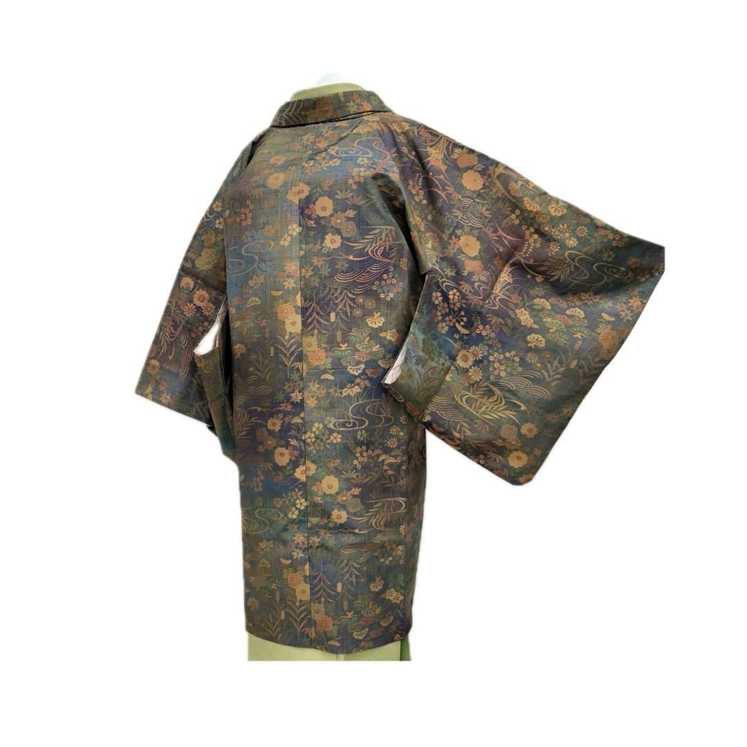 着物と帯 時流】コ2691s◇正絹 道行コート◇能衣装 紋織り 襟付き 美品 