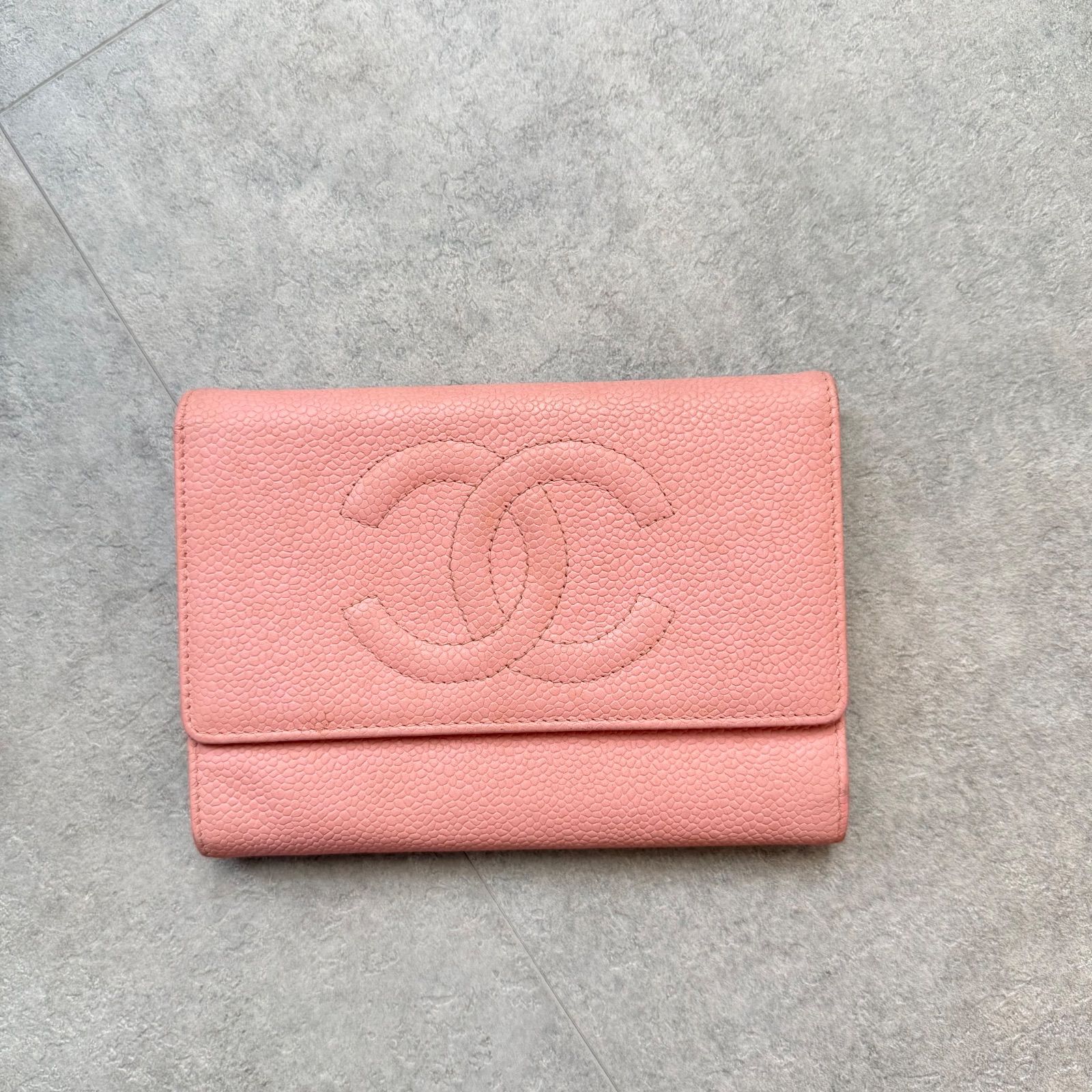 CHANEL シャネル ココマーク キャビアスキン 三つ折り財布 レザー