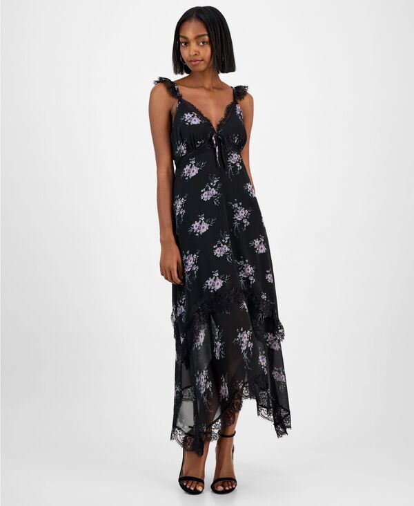 アンドノウディス レディース トップス ワンピース And Now This Womens Textured Slip Dress Romantic Floral Blk