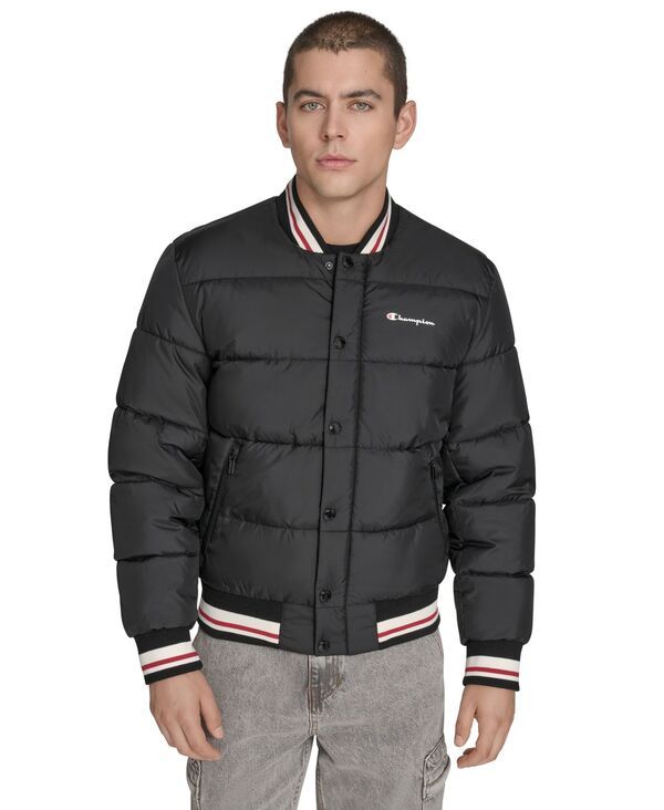 チャンピオン メンズ アウター ジャケット・ブルゾン キルティング ジャケット Champion Mens Quilted Varsity Puffer Jacket Black ブラック