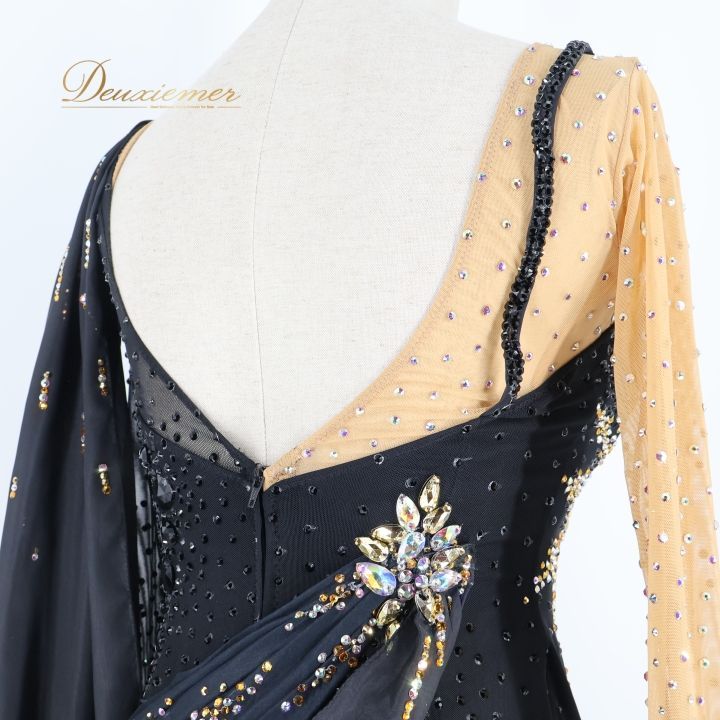 新品★ダンスドレス★スタンダード★社交ダンス★競技会★パーティー★ブラック羽 社交ダンス 衣装 スタンダードドレス ワンピース ドレス フロート