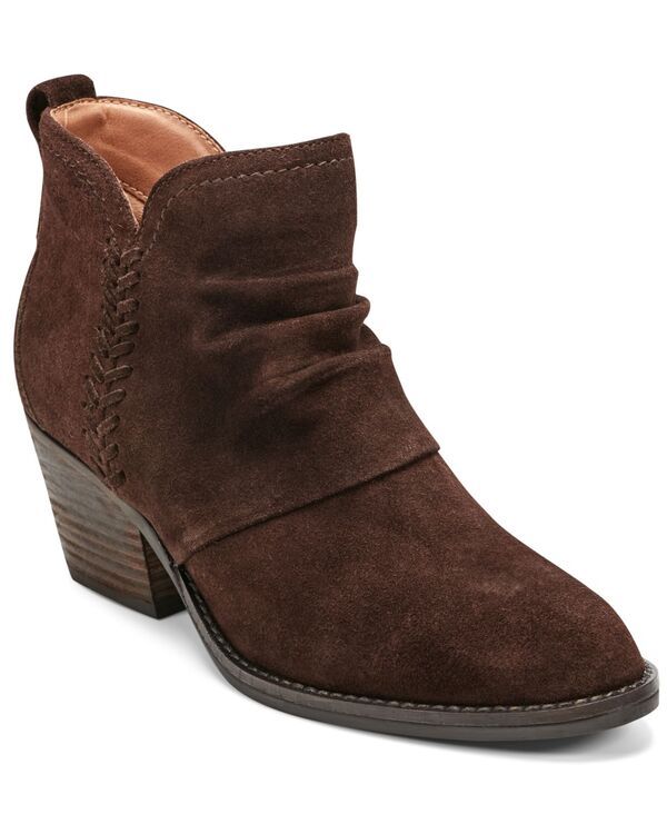アース レディース シューズ ブーツ・レインブーツ ギャザー ブーツ ヒール Earth Womens Chandy Ruched Block Heel Booties Dark Brown Suede ブラウン