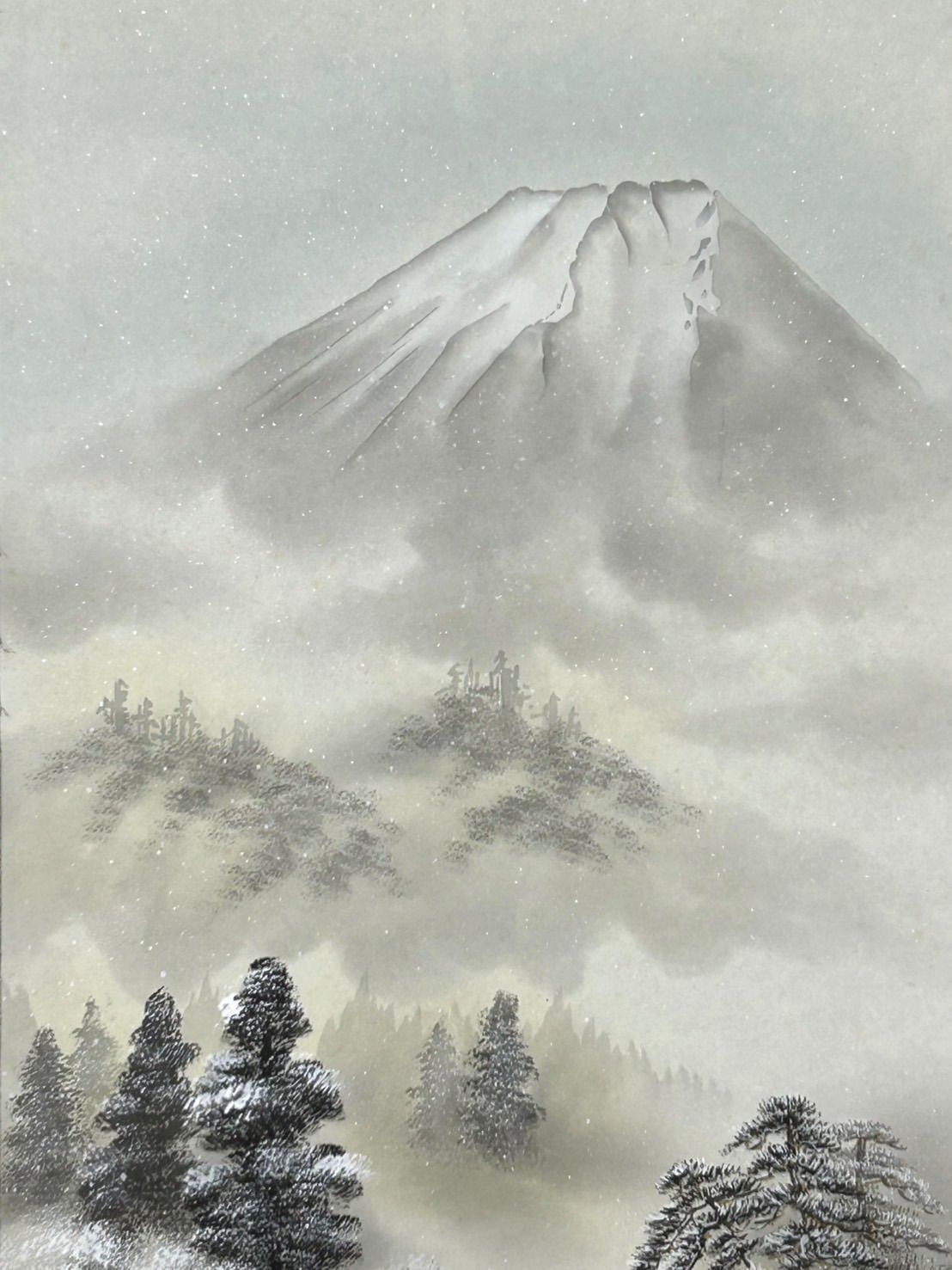 幽玄】時代真作保証和田寿山 肉筆掛軸 風景画 楼閣山水 雪景色 落款