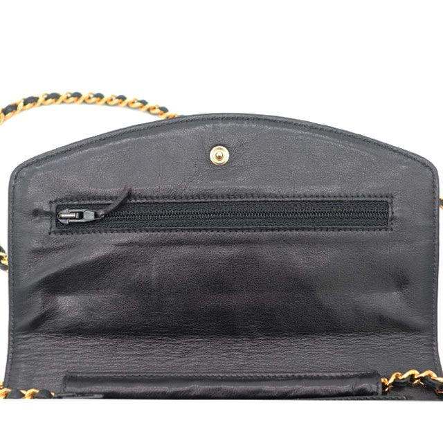シャネル CHANEL チェーンウォレット キャビア ブラック ゴールド金具