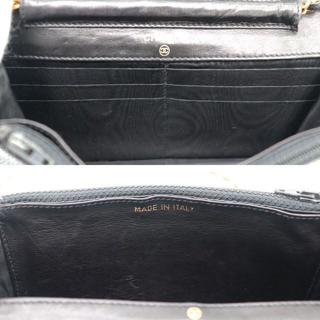 シャネル CHANEL チェーンウォレット キャビア ブラック ゴールド金具