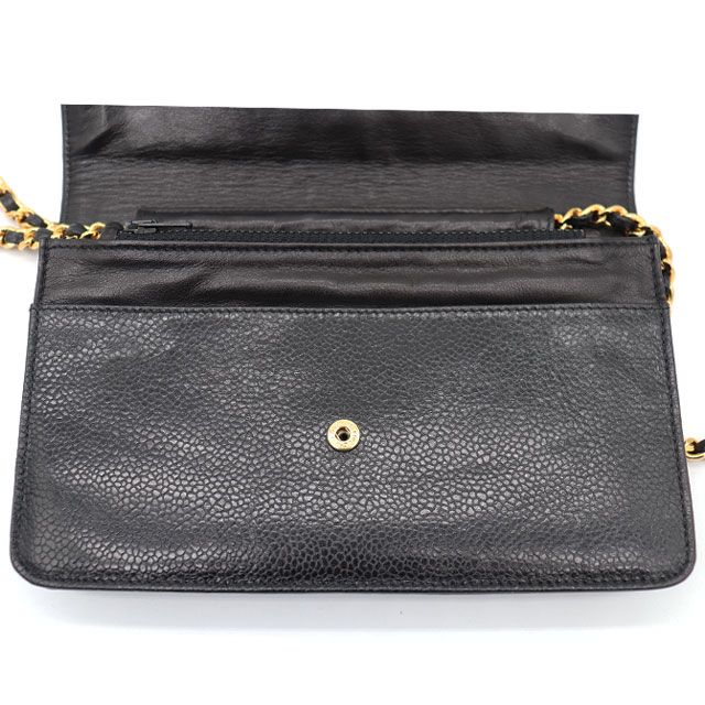 シャネル CHANEL チェーンウォレット キャビア ブラック ゴールド金具 ショルダーバッグ レディース 斜め掛け シャネル チェーンウォレット ブランド ショルダー 斜めがけバック 斜め掛けショルダーバッグ ブランドチェーンバッグ 8371 CHANEL（シャネル） チェーンウォレット キャビア 黒 ゴールド金具