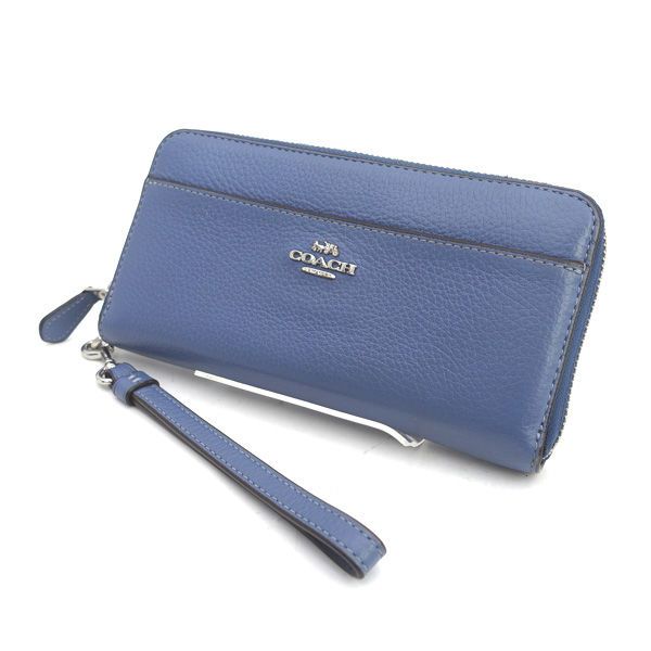 COACH / コーチ ◇ラウンドファスナー 長財布 レザー くすみブルー 