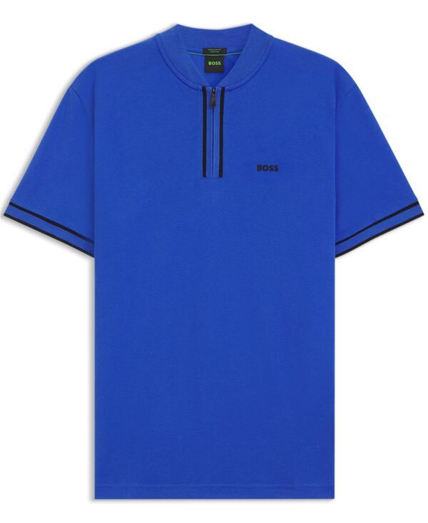 BOSS 青 ポロシャツ BOSS] ストラクチャードコットン ポロシャツ ジップネック Dark Blue L