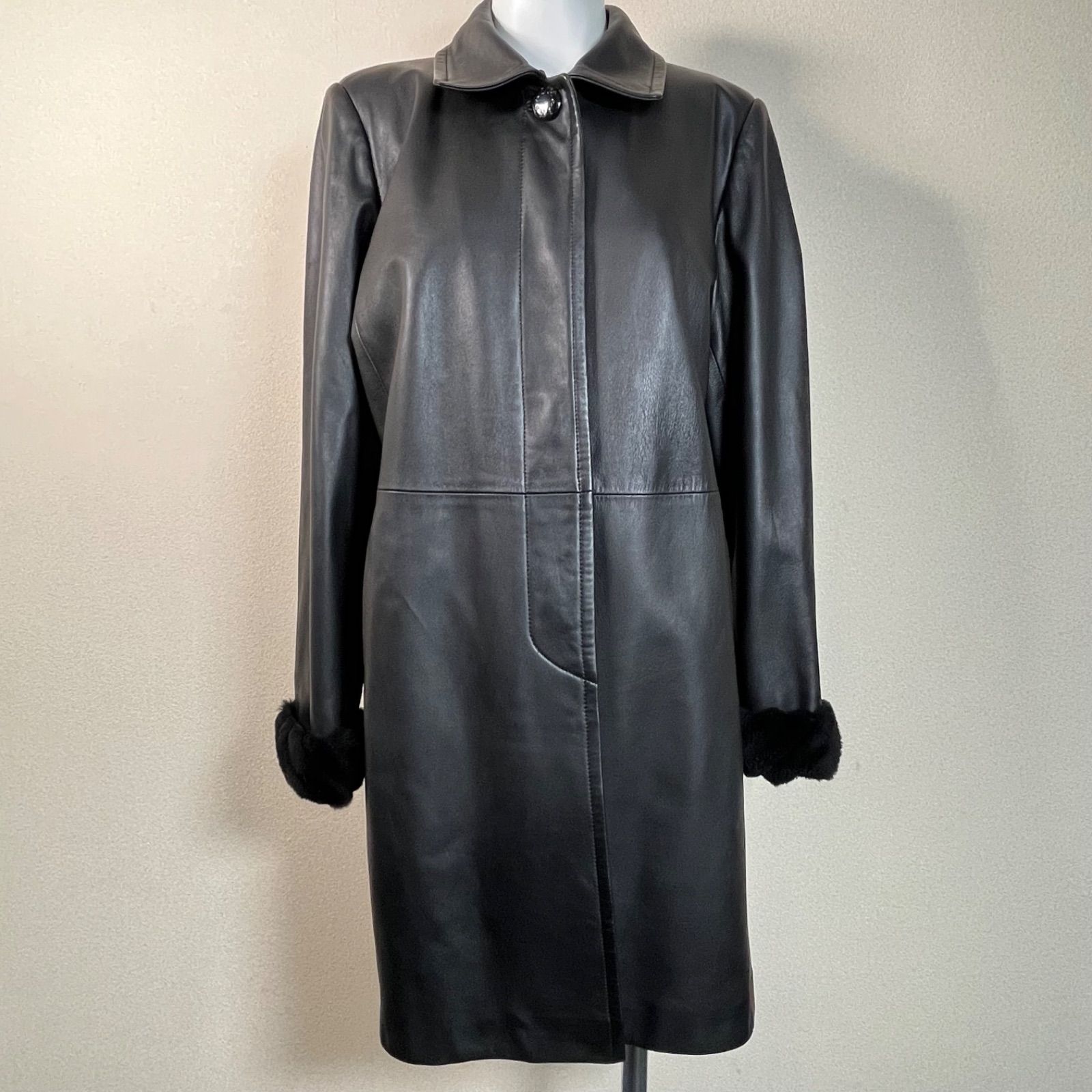 管2602-121】BALMAIN PARIS バルマン 羊革 ロングレザーコート 