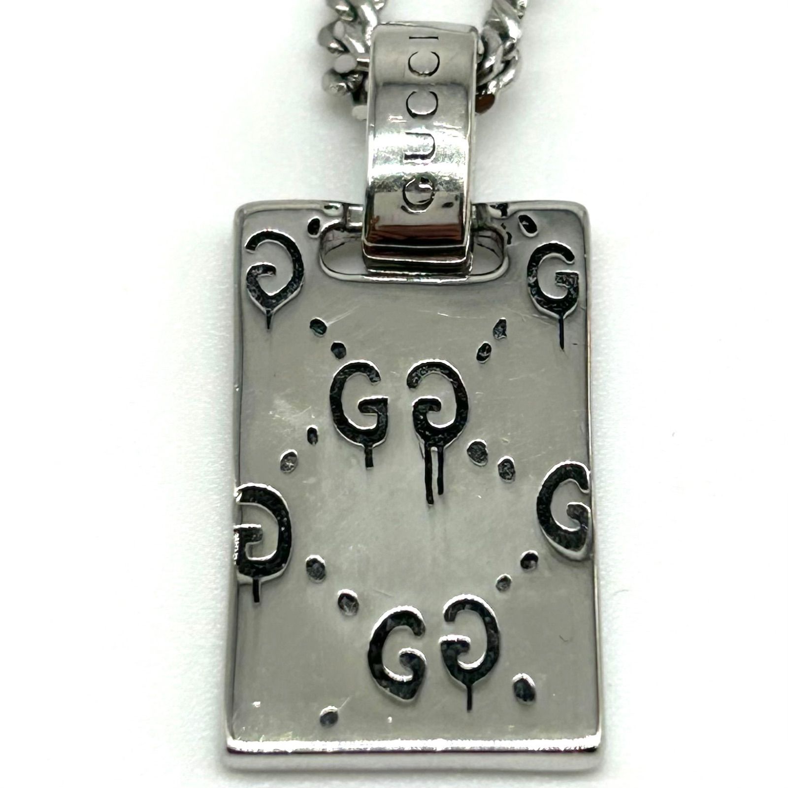 美品】GUCCI グッチ ゴースト GGロゴ プレート ネックレス シルバー925