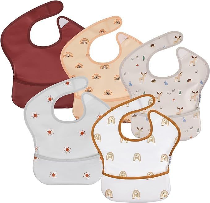 【在庫セール】[GLLQUEN BABY] 食事エプロン 離乳食 保育園 5点セット ベビー 子供 汚れ防止 フリーサイズ 防水 洗濯機可能 調節可能 BPAとフタル酸塩なし 旅行に最適 防水お食事