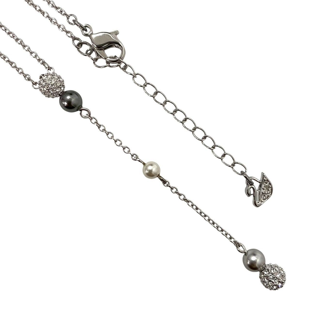 Y【SWAROVSKI】ロング ネックレス フェイクパール ラインストーン 