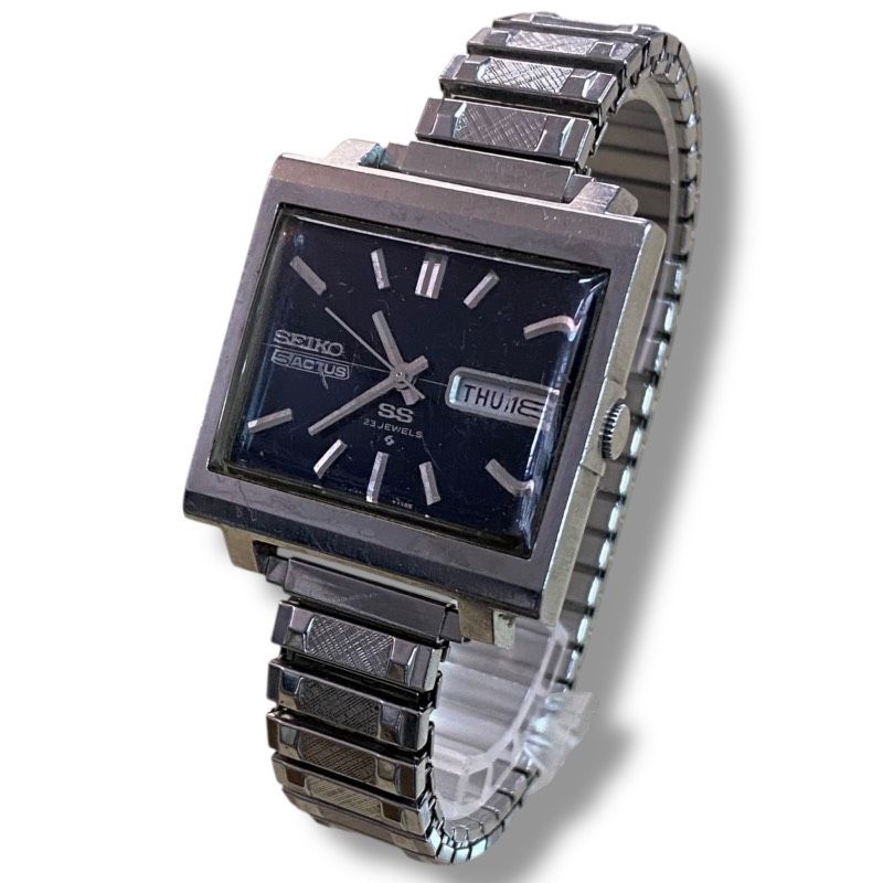 60 260204-10650-438 KT400 SEIKO セイコー5 ACTUS 6106-5440 SS デイデイト 23石 文字盤ブラック 伸縮ベルト 腕時計 稼働品