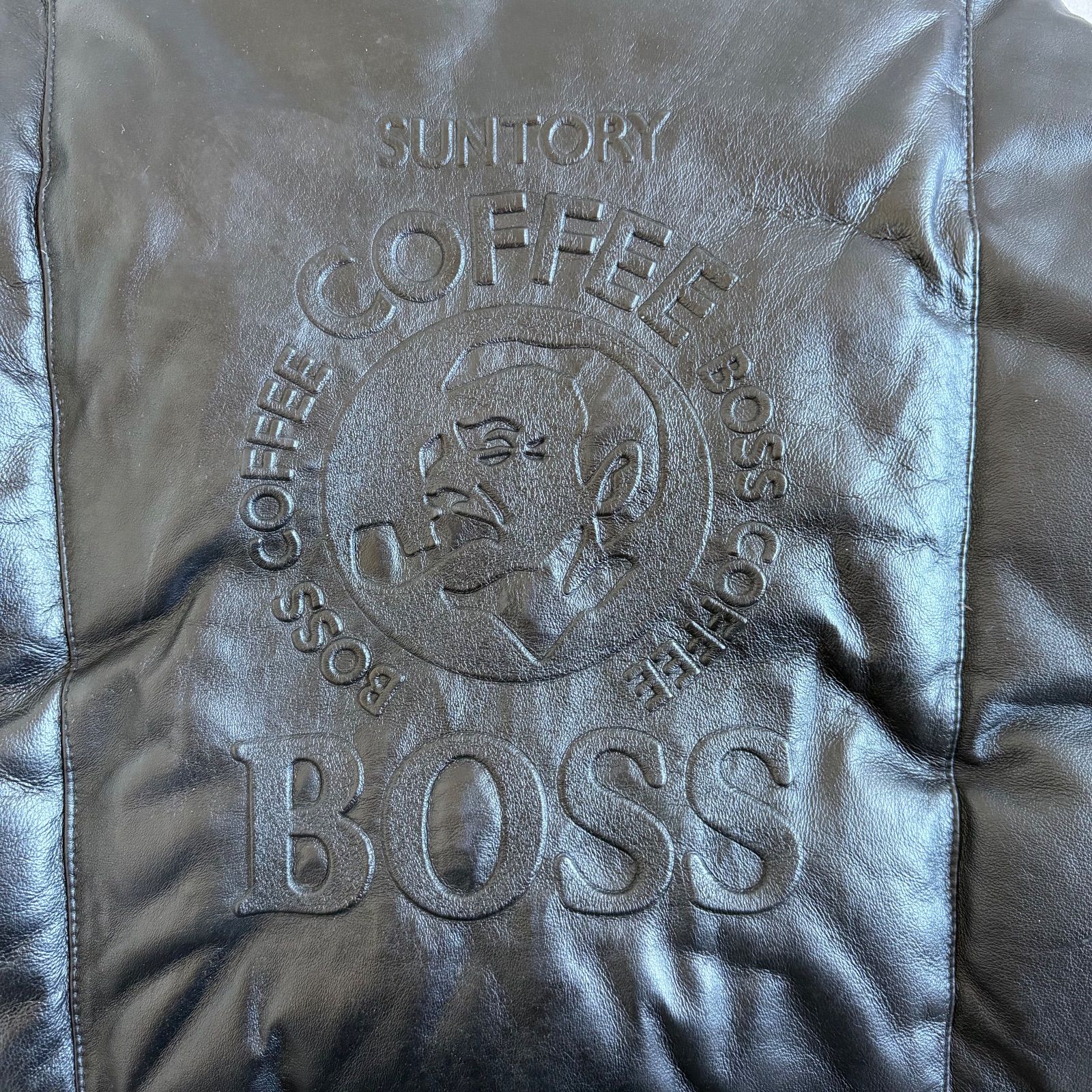 SUNTORY BOSS / サントリーボス 10周年記念 本革レザーダウンジャケット エンボスロゴ ブラック Mサイズ 限定品