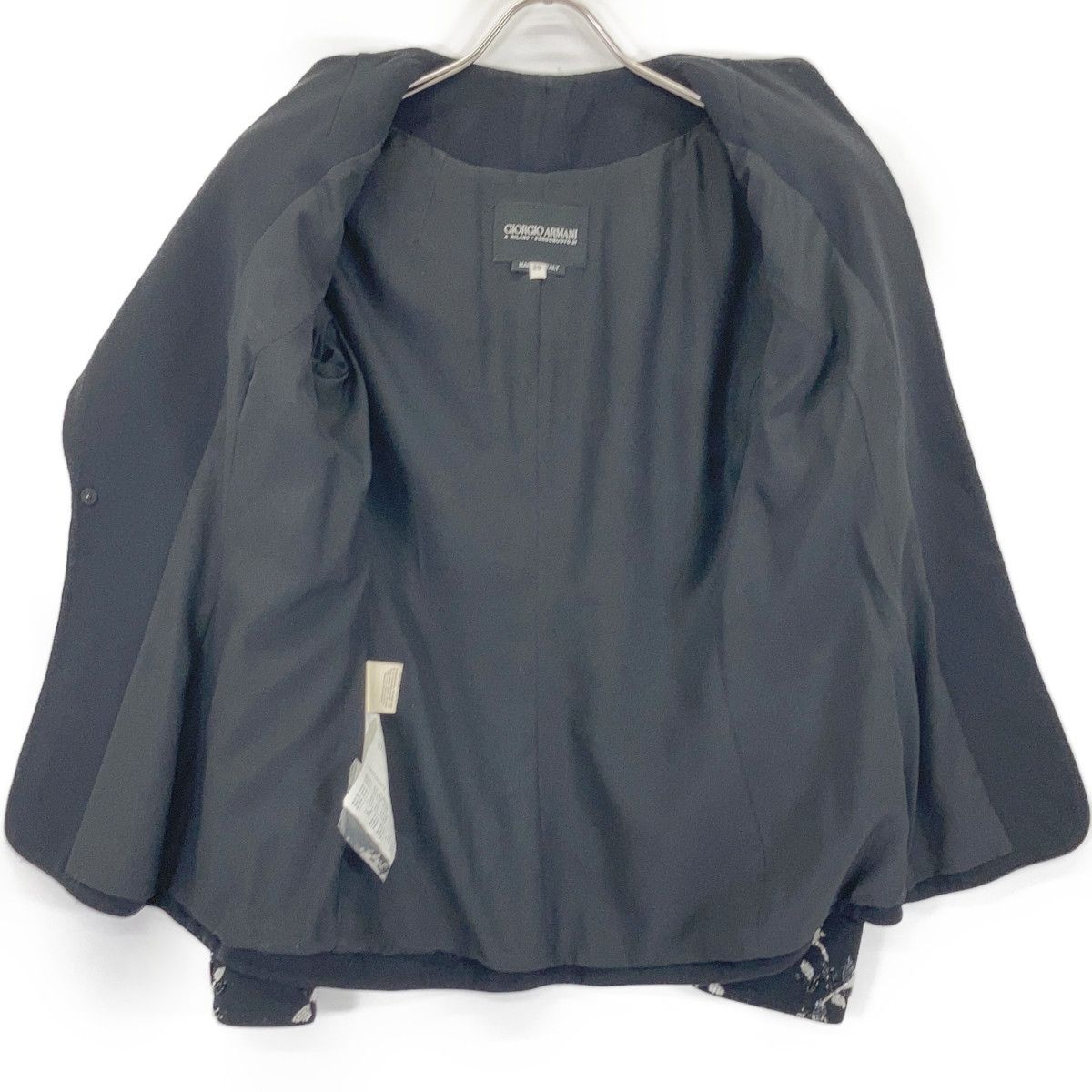 GIORGIO ARMANI ジョルジオアルマーニ ﾌﾞﾗｯｸ ｽﾊﾟﾝｺｰﾙ ｼﾙｸ ｼﾞｬｹｯﾄ 36