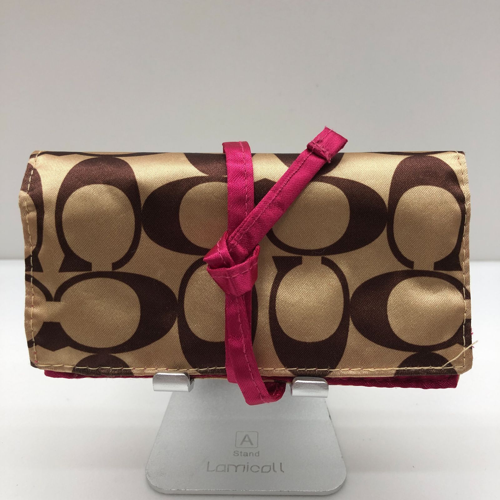 COACH 小物入れ アクセサリーケース ベージュ ピンク ナイロン コーチ 