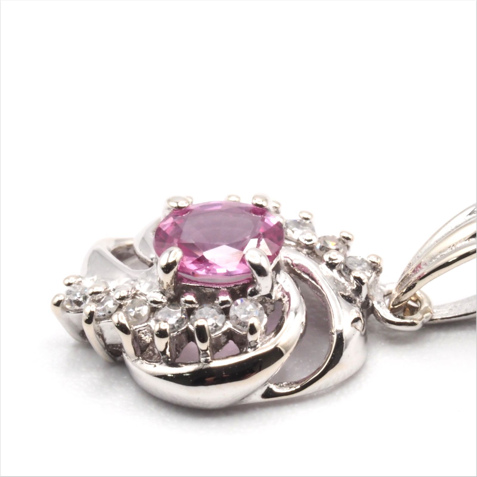 K14 天然 ピンクサファイア ペンダント トップ S0. 32ct D0.10ct WG 
