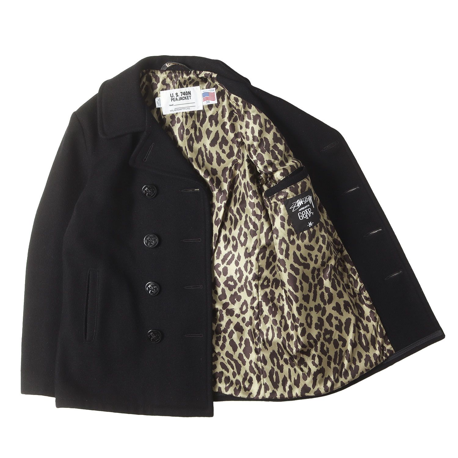 STUSSY ステューシー コート ブラック 黒 サイズ:38(M) | Schott 裏地 