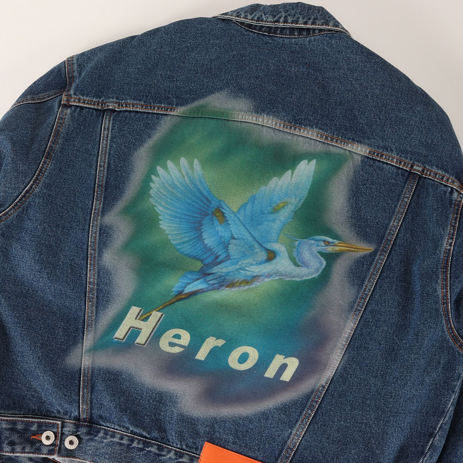 美品】HERON PRESTON 海軍藍夾克尺寸:M | 鳥類印花Oversize 牛仔夾克 