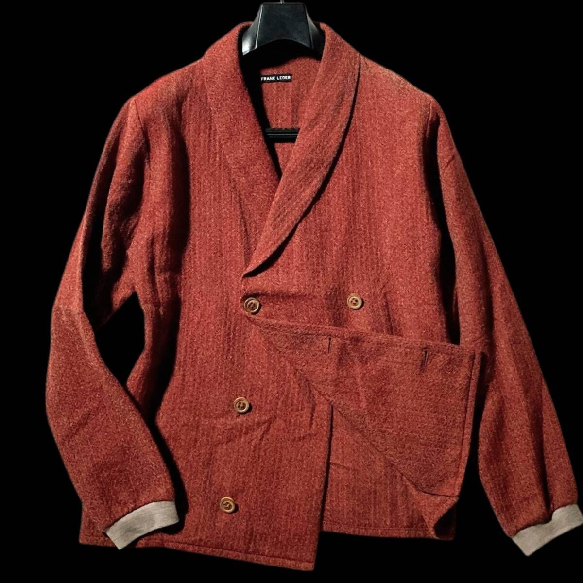 FRANK LEDER☆MADE IN GERMANY☆RED WASHED HERINGBONE WOOL☆ショール 