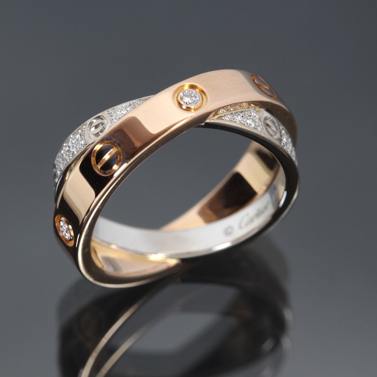 美品 カルティエ Cartier ビーラブ リング 4PD パヴェダイヤ 750 WG PG 