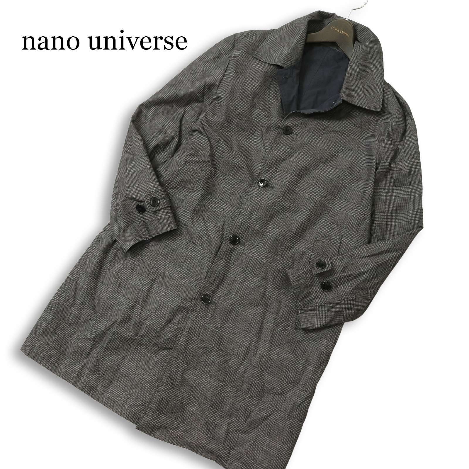 新品 未使用 nano universe ナノユニバース 通年 2way リバーシブル グレンチェック ステンカラー コート Sz.M メンズ 灰