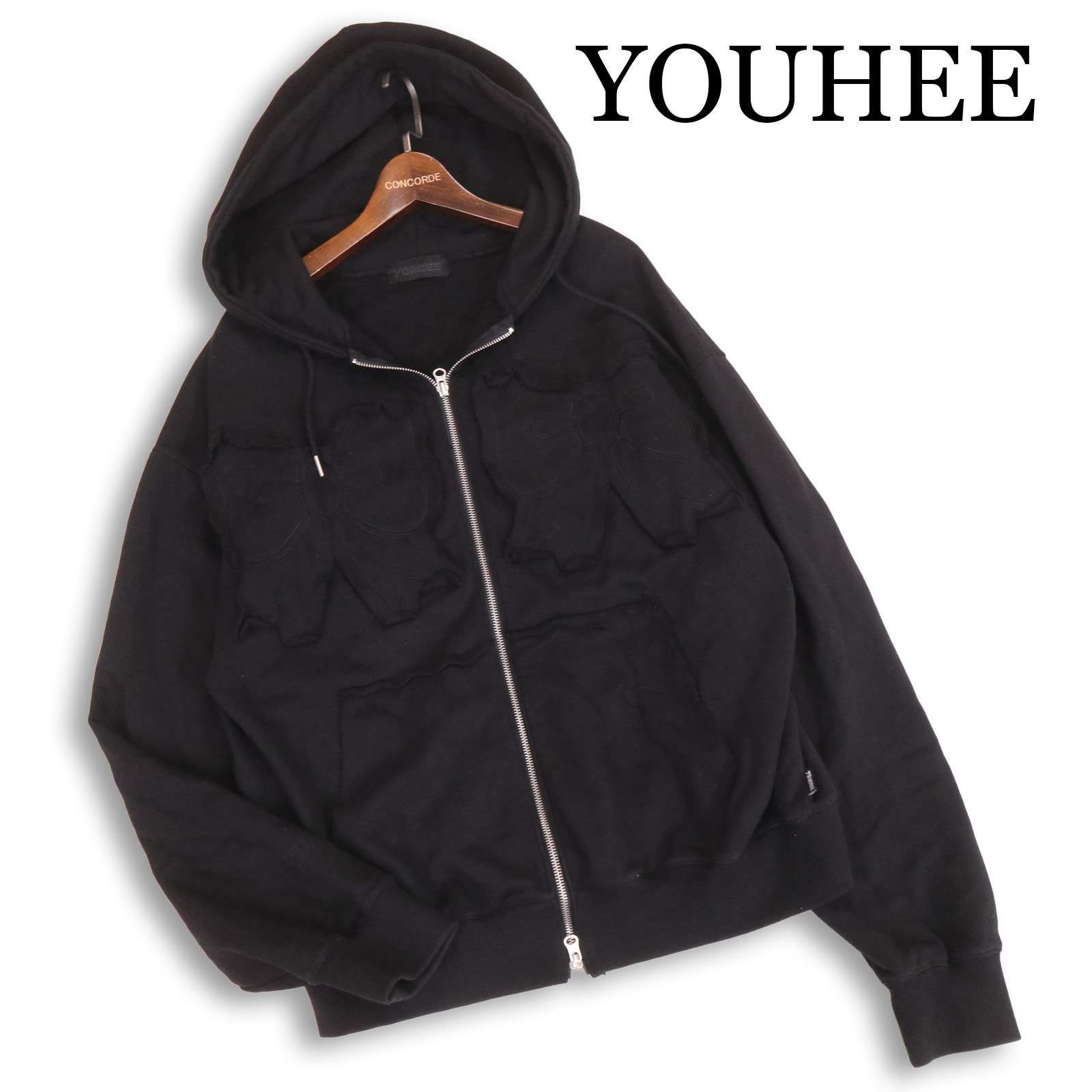 YOUHEE ユヒ 通年 RIBBON HOOD ZIP-UP BLACK♪ リボン フーディー