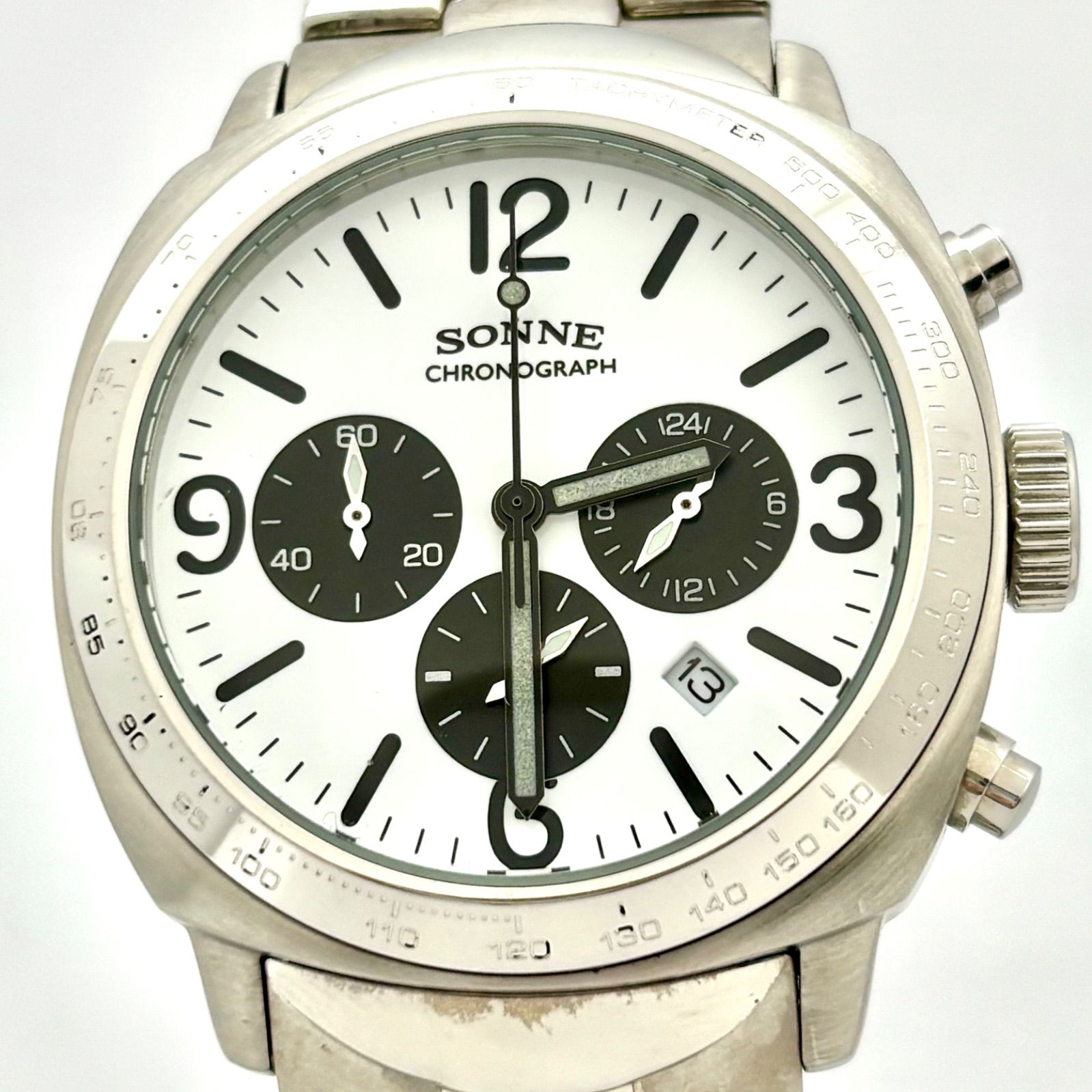 新品電池】SONNE ゾンネ メンズ 腕時計 クロノグラフ シルバー 純正 