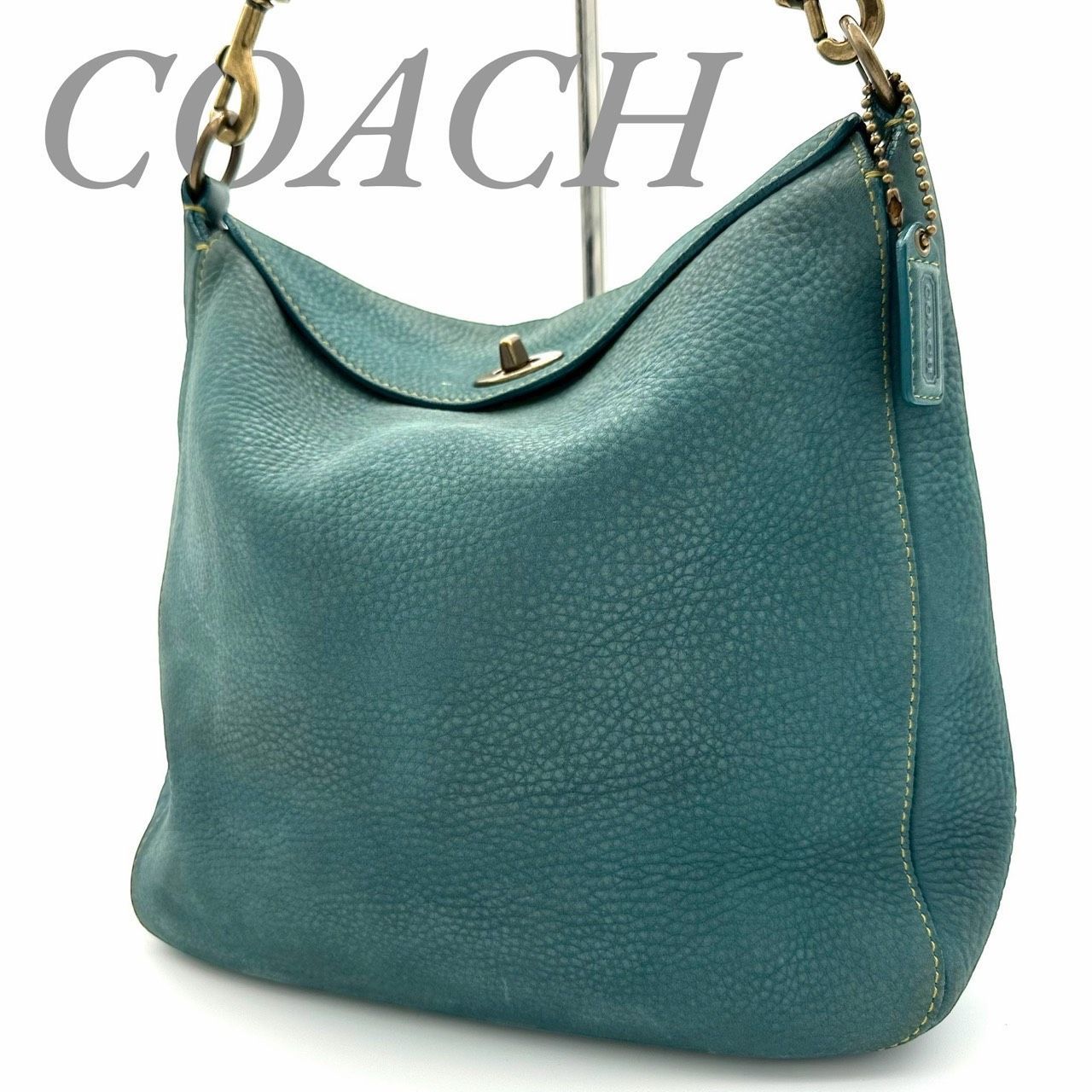 B4560】 COACH コーチ 9392 ショルダーバッグ ターコイズブルー レザー 