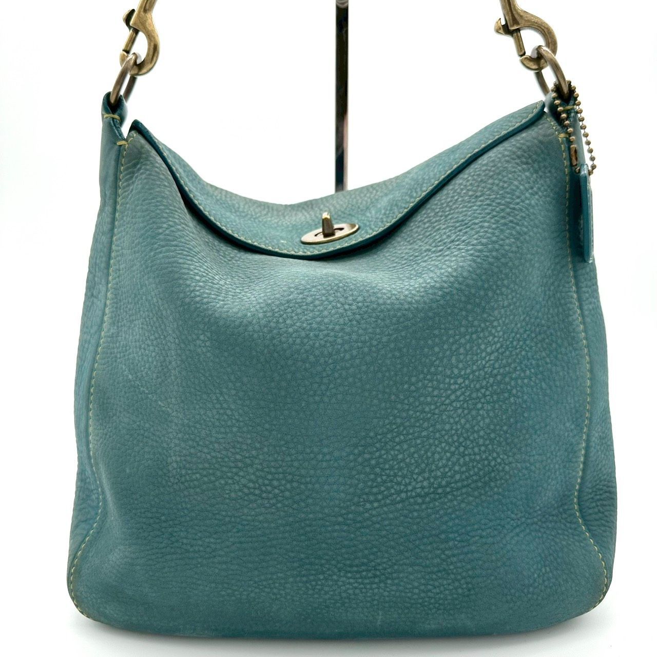 B4560】 COACH コーチ 9392 ショルダーバッグ ターコイズブルー レザー 
