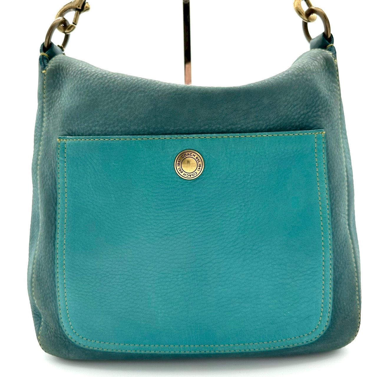 B4560】 COACH コーチ 9392 ショルダーバッグ ターコイズブルー レザー 
