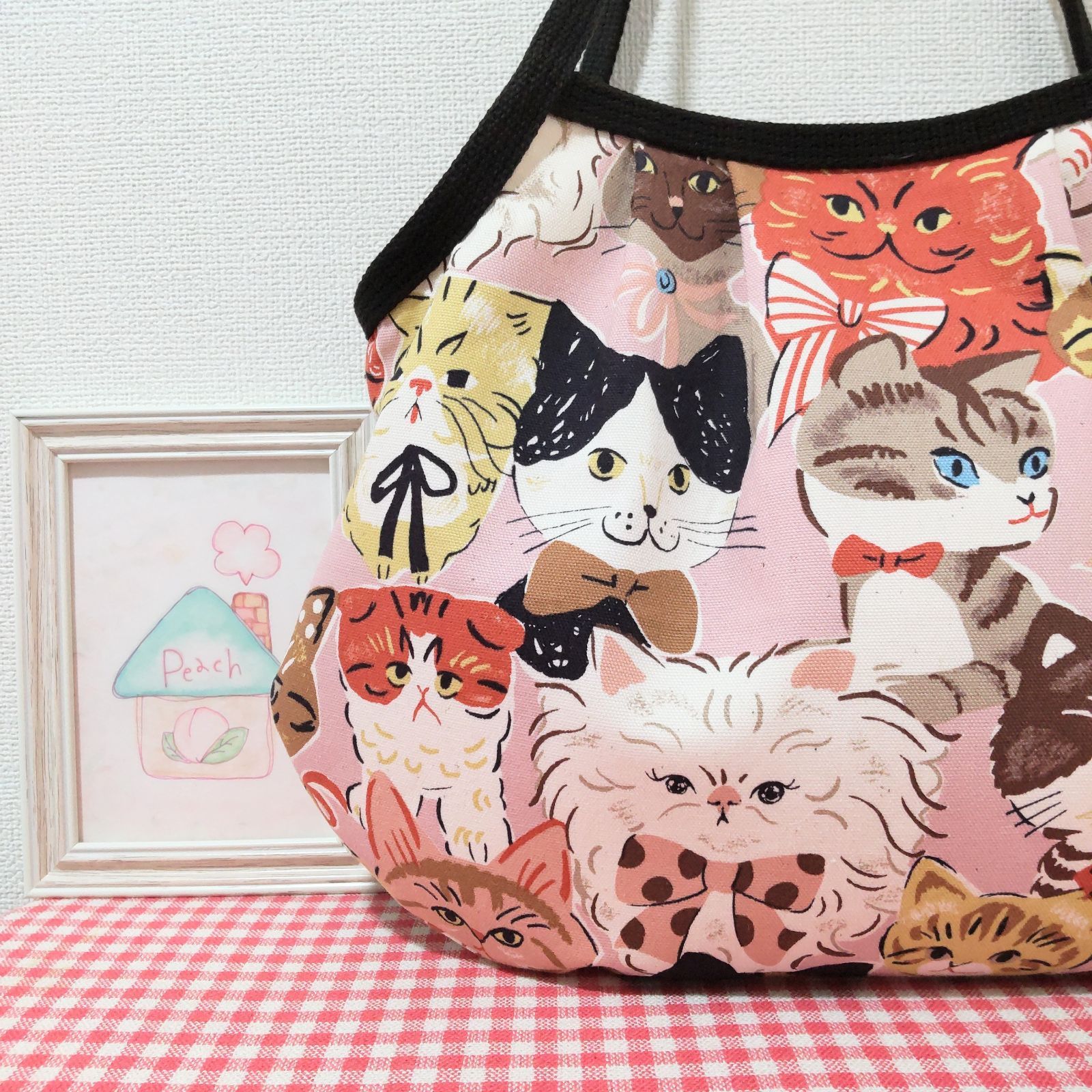 グラニーバッグ(手書き風猫ちゃん＊ピンク系) - メルカリ