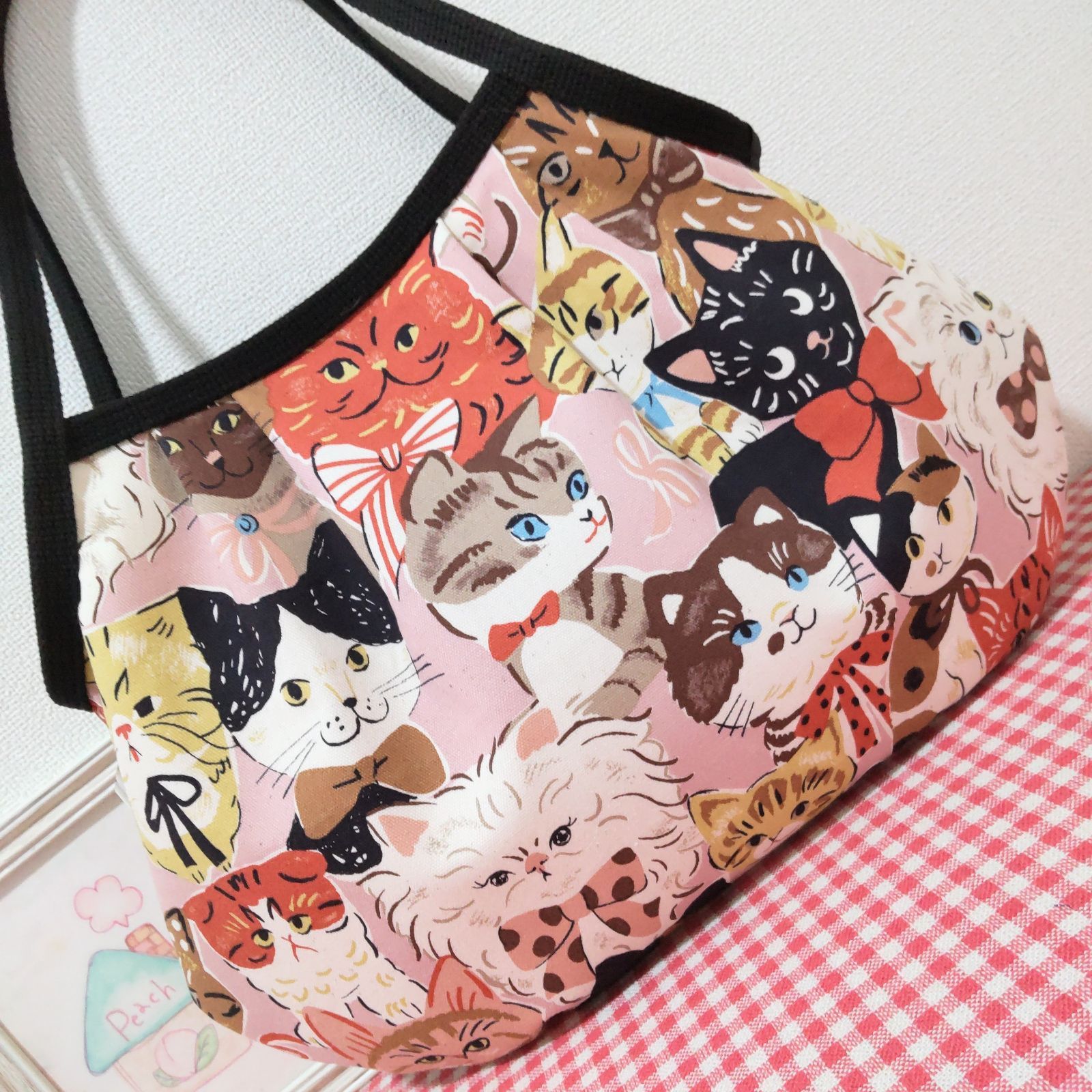 グラニーバッグ(手書き風猫ちゃん＊ピンク系) - メルカリ