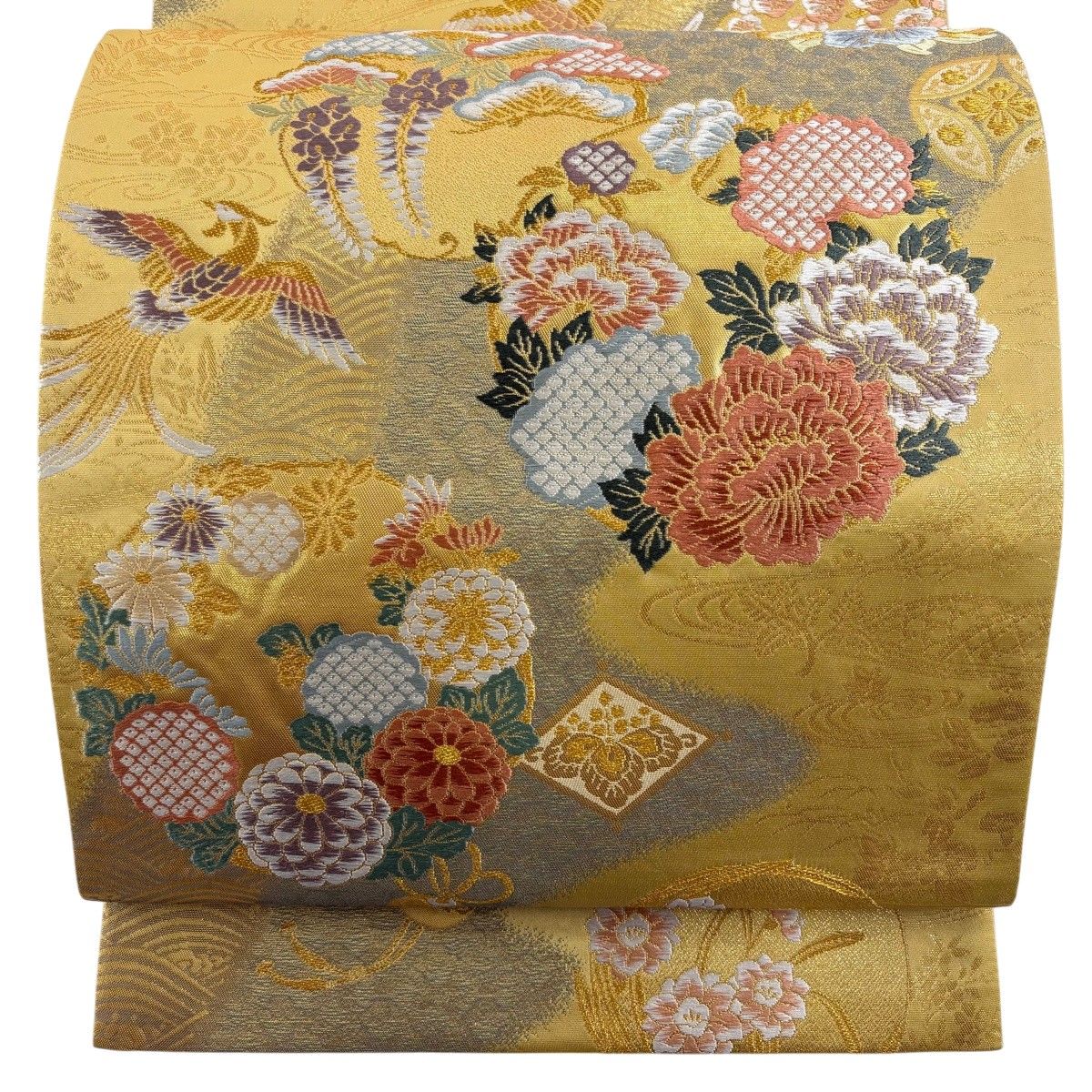 袋帯 秀品 花丸文 鳳凰 唐織 箔 金色 六通 正絹 【中古】 - メルカリ