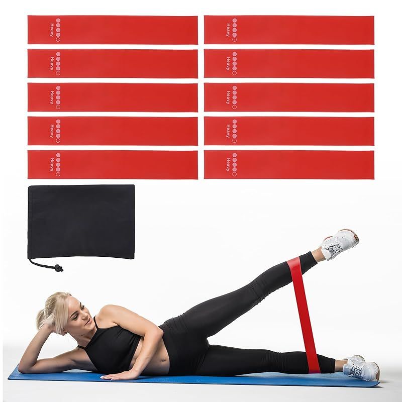 [FAST SHIPPING] PATIKIL Resistance Loop Exercise Bands 12" Stretching Bands 10 Pack Fitness Elastic Workout Bands for Home Gym Fitness Yoga with Carry Bag Red (30x5x0.09cm)