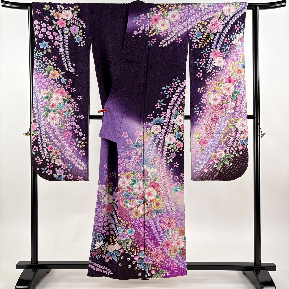美品】 振袖 身丈159cm 裄丈64.5cm M 袷 小寺義一 落款 辻が花 波 銀