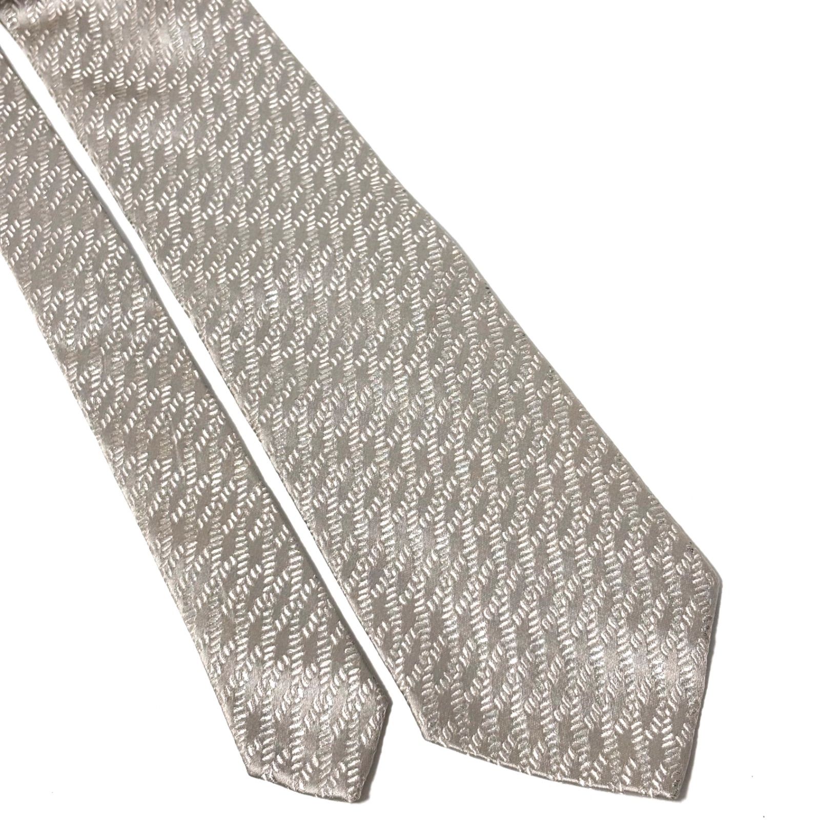 シャルベ ネクタイ 光沢 ブランド シルバー 銀 総柄 シルク フランス製