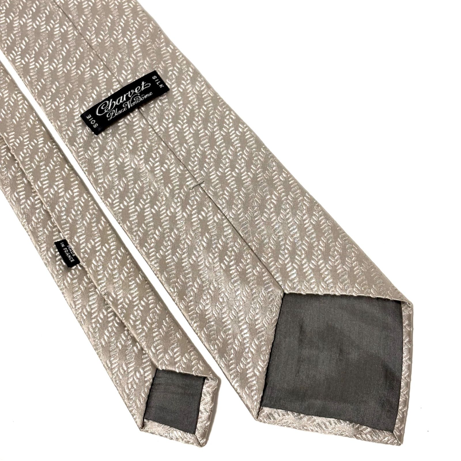シャルベ ネクタイ 光沢 ブランド シルバー 銀 総柄 シルク フランス製