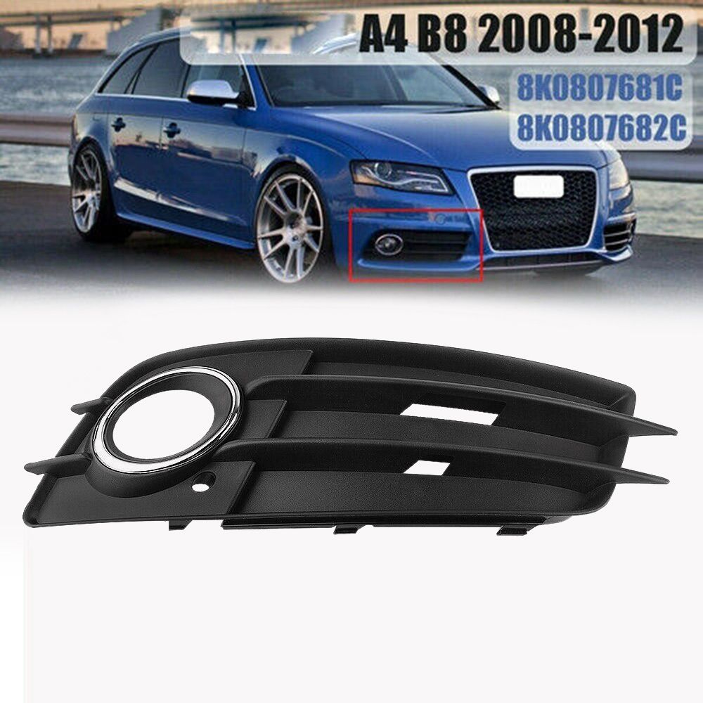 マットブラック フォグランプグリル クロームリング S-ライン バンパー アウディ A4 B8 S-LINE S4 2008-2012 8K0807682C