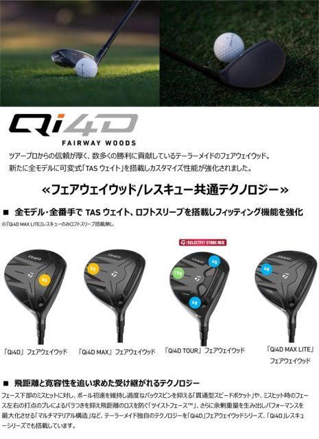 10%OFFクーポン対象／テーラーメイド Qi4D フェアウェイウッド REAX 55