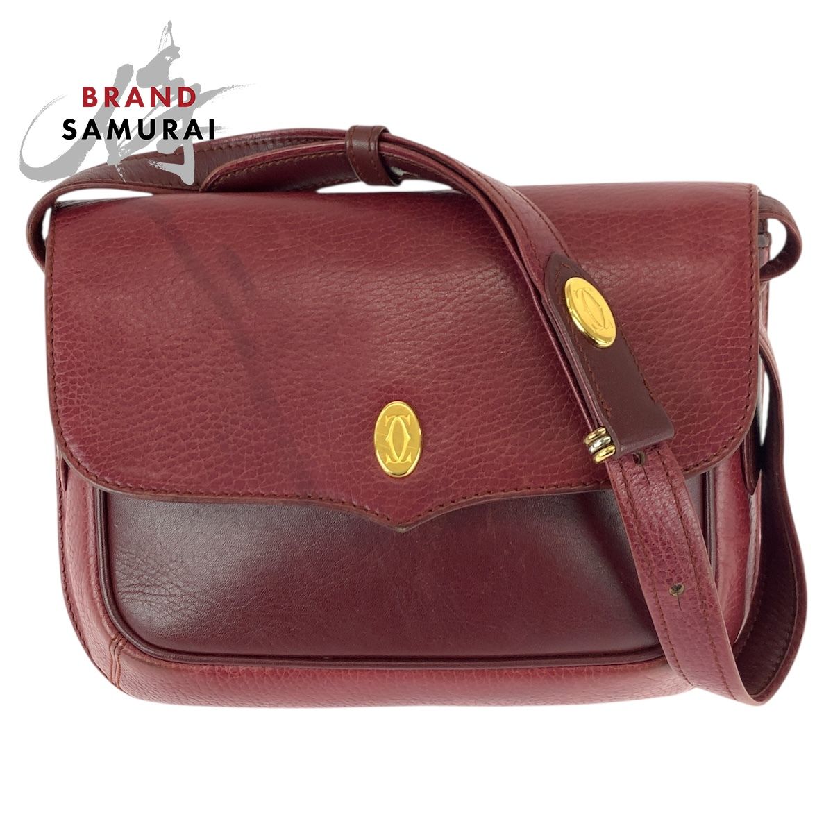 CARTIER カルティエ マストライン ワインレッド ゴールド金具 レザー ショルダーバッグ メッセンジャーバッグ レディース 600171【】