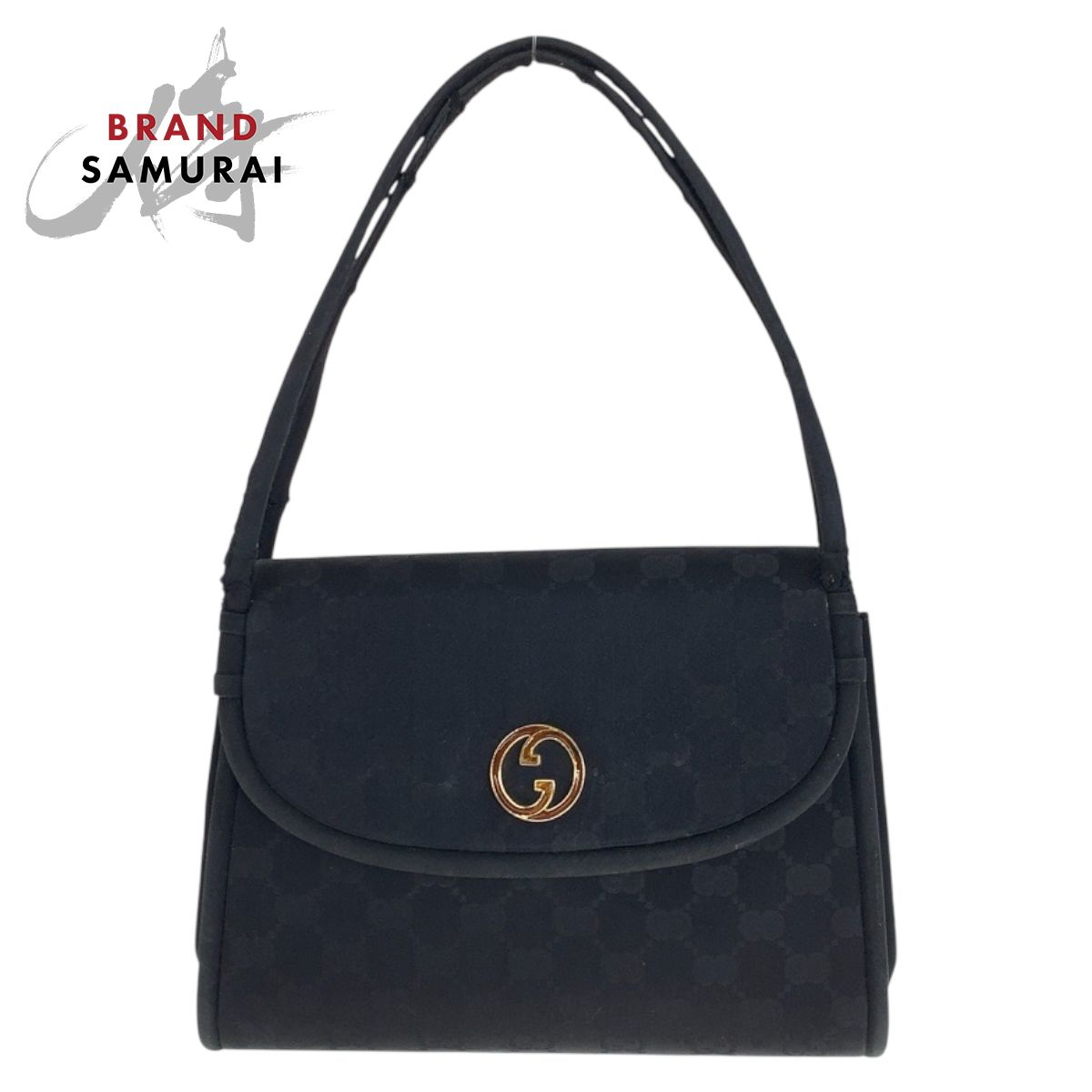 GUCCI グッチ ヴィンテージ ブラック 黒 ゴールド金具 サテン 