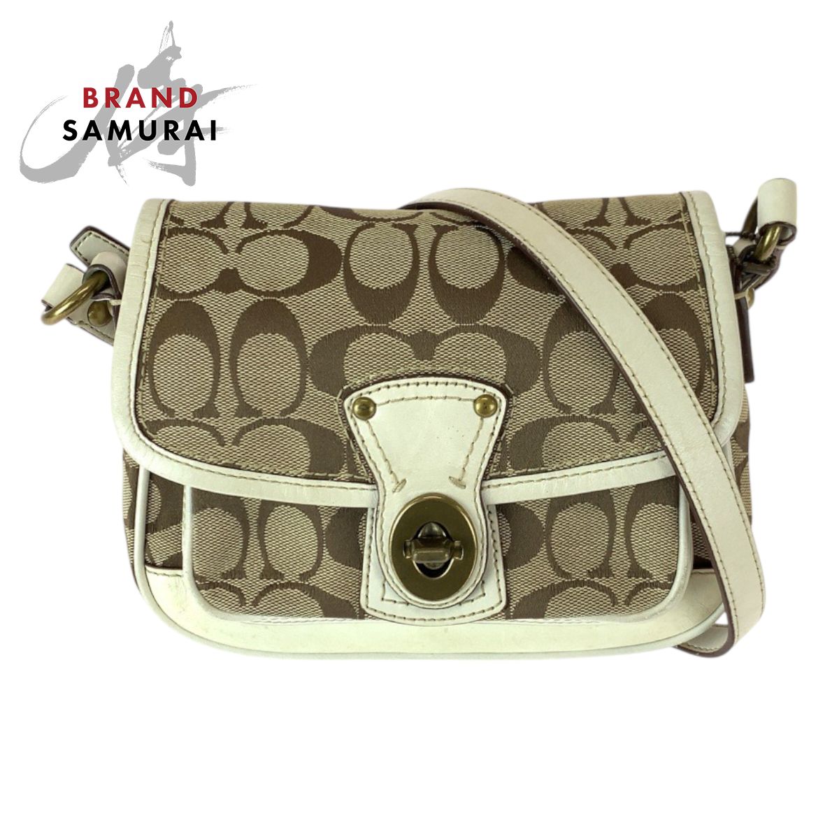 レディース 美品 COACH コーチ シグネチャー ベージュ ホワイト 