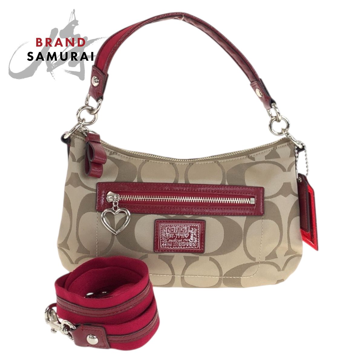 美品 COACH コーチ ポピー シグネチャー クロスボディ 2way ベージュ 