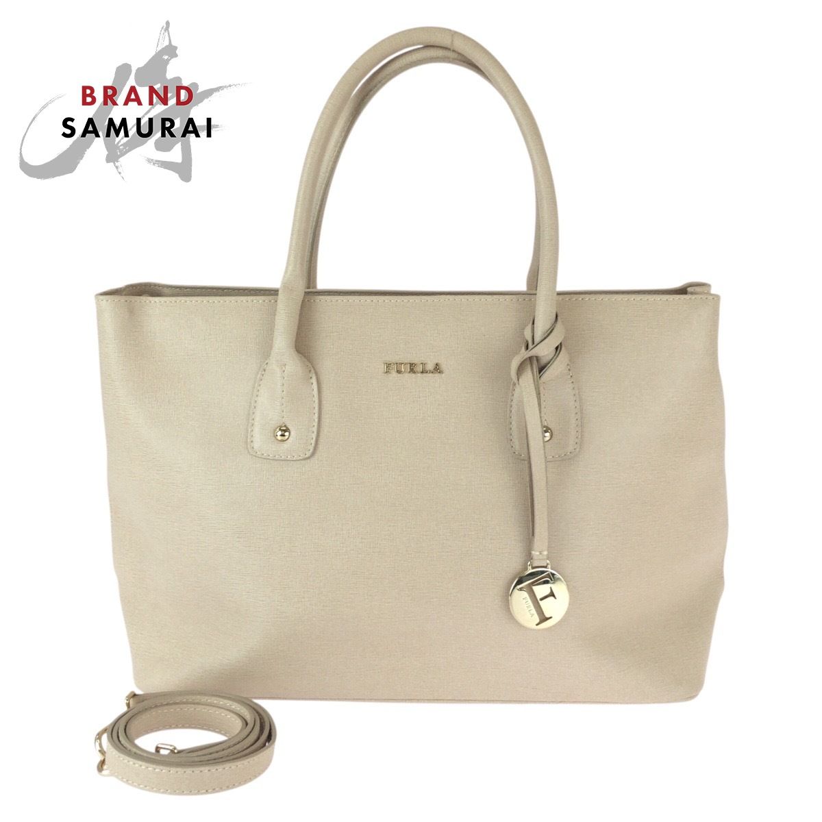 美品 Furla フルラ 2way ベージュ ゴールド金具 レザー ショルダー