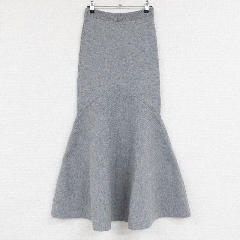 PATOU パトゥ ニットスカート ペプラム ロング カシミヤ ウール グレー 