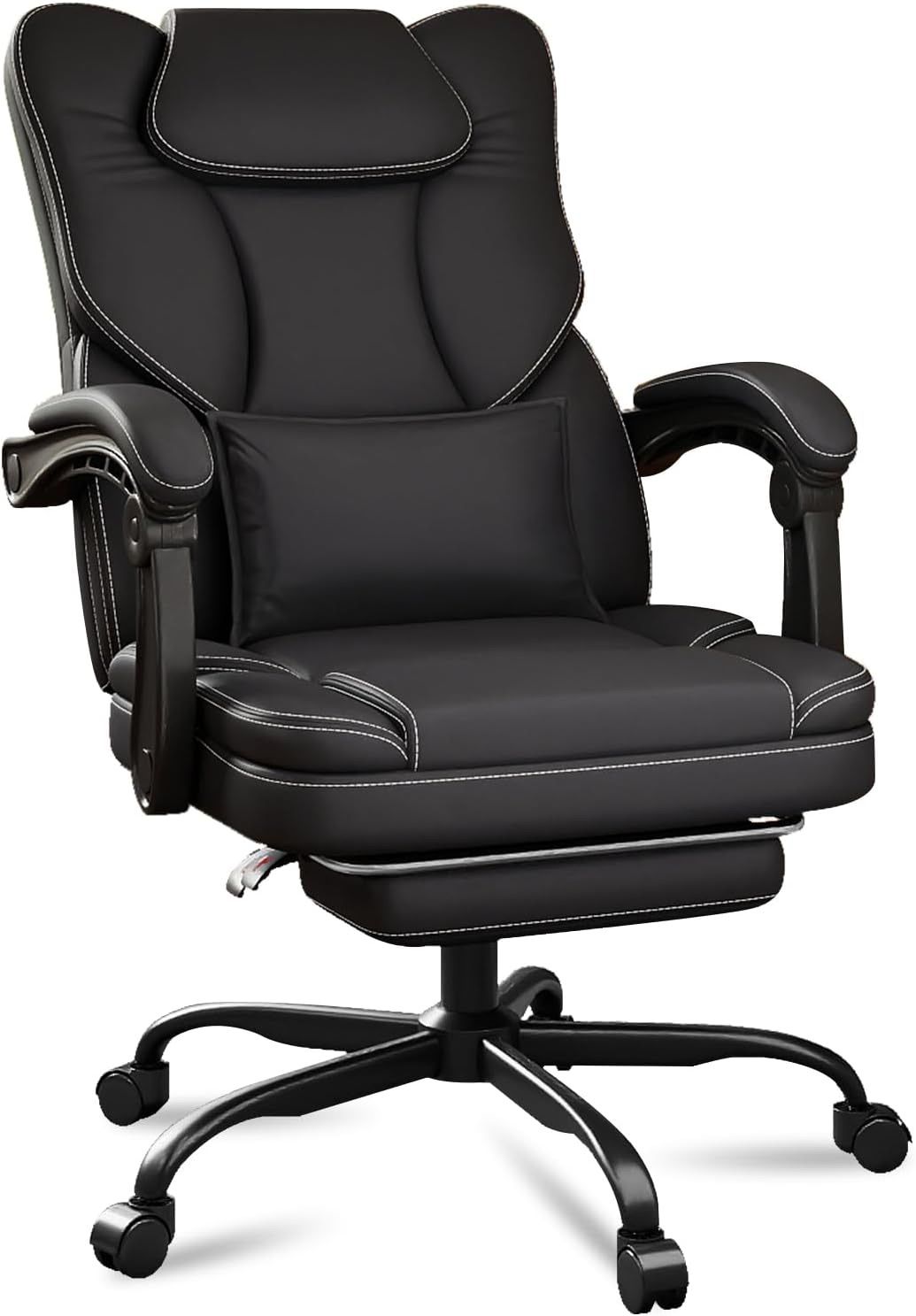 オフィスチェア デスクチェア 155度無段階 BoxDesignLab リクライニング PUレザー 腰サポート 社長椅子 pcチェア 椅子 おしゃれ テレワーク 人間工学 フットレスト付き 事務用 ホームオフィス 勉強 在宅勤務 ブラック