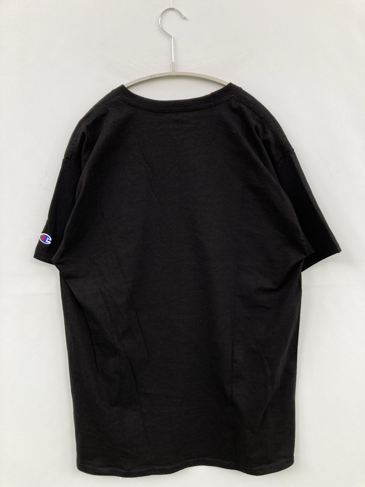 Champion Tシャツ/カットソー ASIA L ブラック 無地 ワンポイント ブランドロゴ ミドル丈 半袖 クルーネック(丸首)