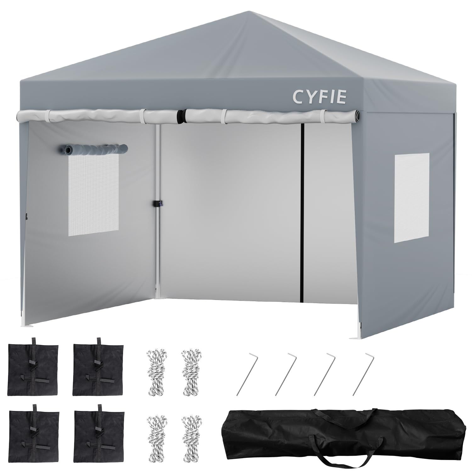 新品 CYFIE タープテント 3m 横幕/サイドシート4つ付 ワンタッチ 